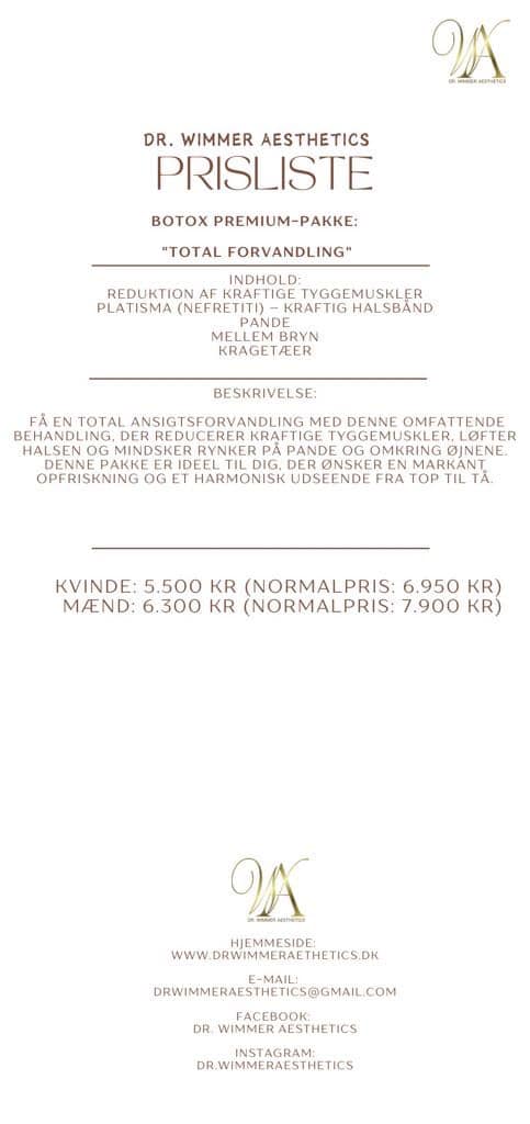 Prisliste botox premium pakke